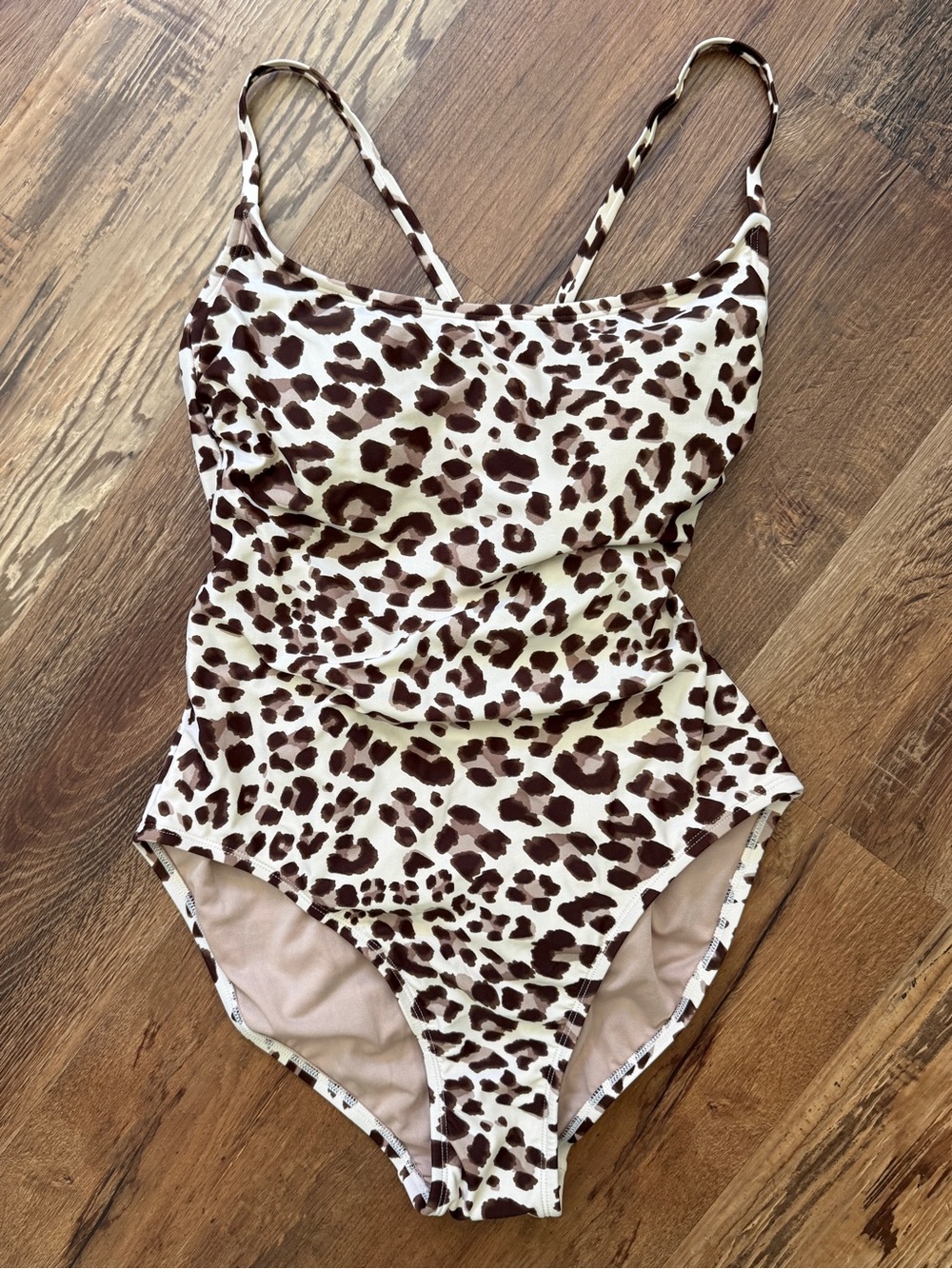 *Brand New* Kona Sol Brown Leopard Print One-Piece Swimsuit with Tieback Belt